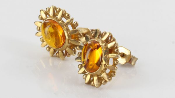 Italian Made Elegant Unique German Baltic Amber Studs 9ct Solid Gold GS0250 RRP£295!!!