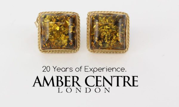 Italian Made German Large Green Baltic Amber Studs 9ct Gold GS0136G RRP £325!!!