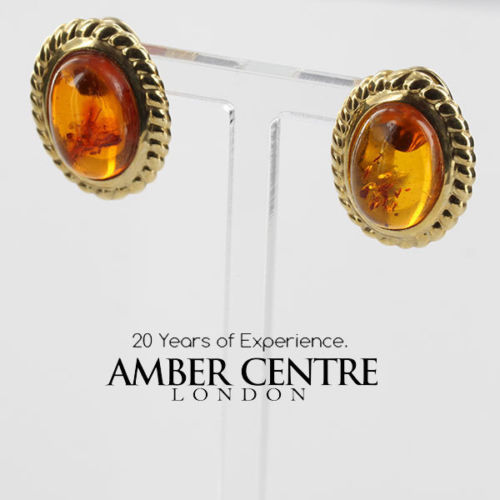 Italian Made German Baltic Amber & 14 ct Gold Studs with secure clip- GS0565 RRP£900!!!