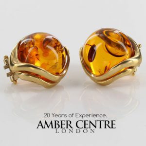 Italian Handmade German Baltic Amber Stud Earrings In 14ct Italian Gold GS0686 RRP£950!!!