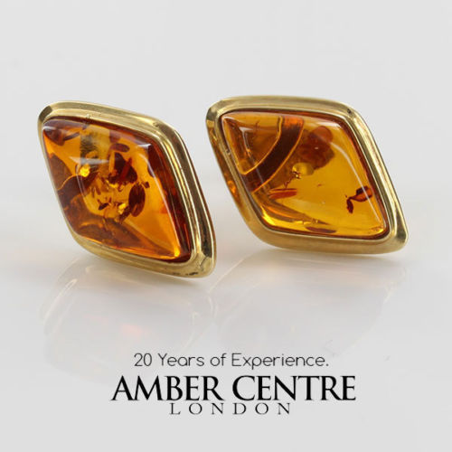 Italian Handmade Unique German Baltic Amber Stud Earrings In 14ct Gold GS0722 RRP£495!!!