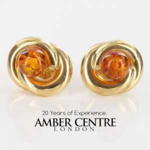 Italian Hand Made Unique German Baltic Amber Stud Earrings In 14ct Gold GS0747 RRP£525!!!