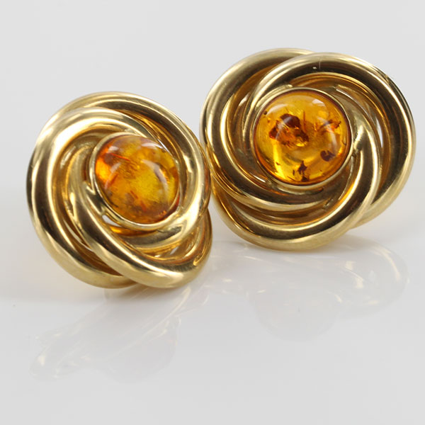 ITALIAN HANDMADE GERMAN BALTIC AMBER STUD EARRINGS IN 14CT GOLD GS0750 RRP£650!!!