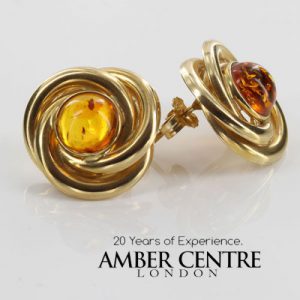 ITALIAN HANDMADE GERMAN BALTIC AMBER STUD EARRINGS IN 14CT GOLD GS0750 RRP£650!!!