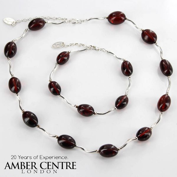 Italian Handmade Cherry Baltic Amber Set 925 Sterling Silver- SET11 RRP£250!!!