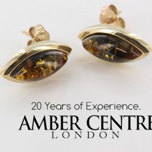 Italian Made Unique German Green Baltic Amber Studs In 9ct Gold GS0044G RRP£245!!!