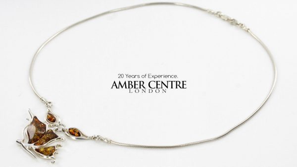 Amber Necklace German BALTIC AMBER HALF BUTTERFLY 925 SILVER -N038 RRP£155!!!