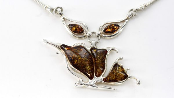 Amber Necklace German BALTIC AMBER HALF BUTTERFLY 925 SILVER -N038 RRP£155!!!