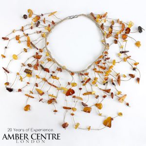 German Designer Handmade Natural Baltic Amber Necklace on Linen A0076- RRP 395