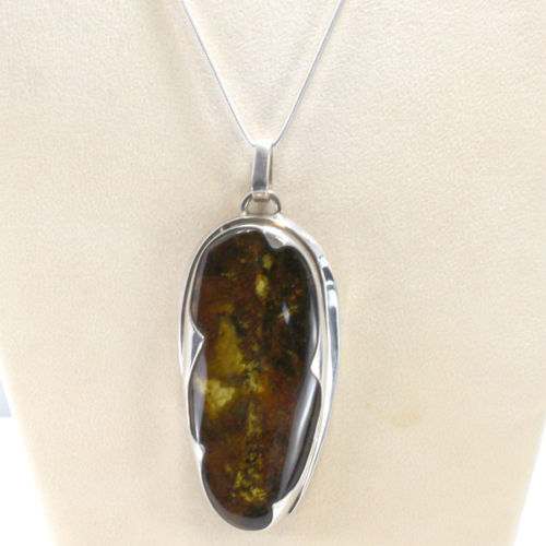 German Hand Made Baltic Amber Pendant 925 Silver+FREE chain PE0001 RRP£750!!!