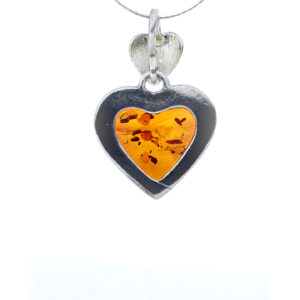 Italian Heart Baltic Amber Pendant in 925 Silver plus free chain PE0002 RRP£40!!