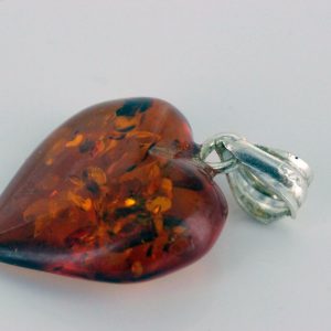 German Elegant Amber Heart Pendant with 925 Silver Vintage Loop PD078 RRP£25!!!