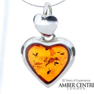 Italian Heart Baltic Amber Pendant in 925 Silver plus free chain PE0002 RRP£40!!