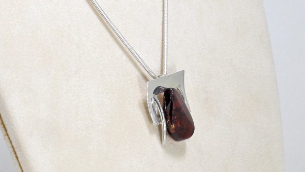 Italian Style Modern Baltic Amber Pendant+925 Silver Free Chain PE0004 RRP£80!!