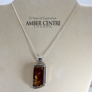 Handmade German Baltic Amber Pendant in 925 Silver+Free Silver Chain -PE0018 RRP£199!!!