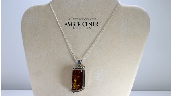 Handmade German Baltic Amber Pendant in 925 Silver+Free Silver Chain -PE0018 RRP£199!!!