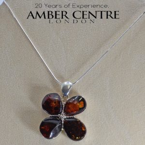 Handmade Elegant Baltic Amber Flower Pendant in 925 Silver Free Silver Chain PE0026 RRP£225!!!