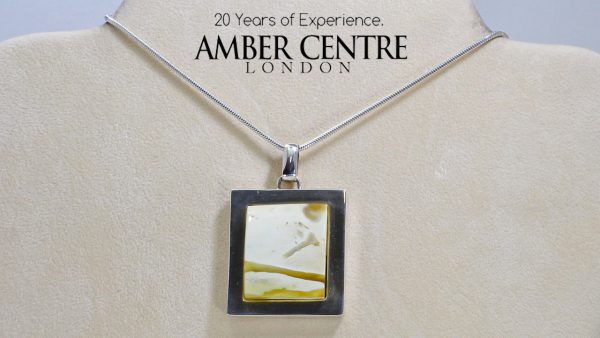 VERY RARE!! Antique Handmade Milky Baltic Amber Pendant 925 Silver-PE0030 RRP£500!!!+ FreeChain