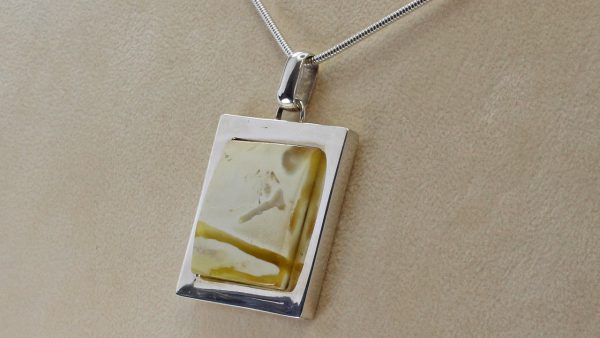 VERY RARE!! Antique Handmade Milky Baltic Amber Pendant 925 Silver-PE0030 RRP£500!!!+ FreeChain