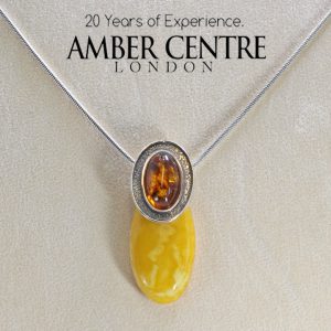 Antique Butterscotch Baltic Amber Pendant 925 Silver-PE0035 RRP£325 Free Chain!!!