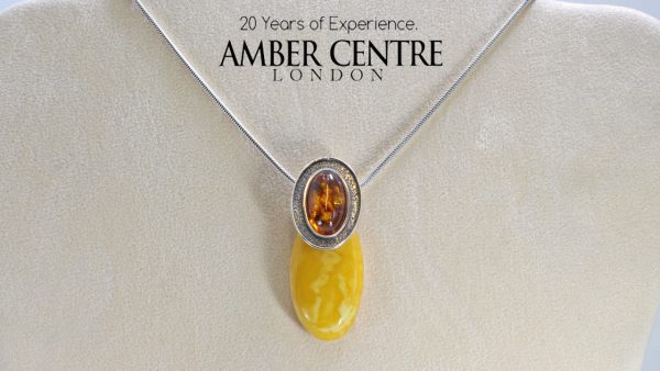 Antique Butterscotch Baltic Amber Pendant 925 Silver-PE0035 RRP£325 Free Chain!!!