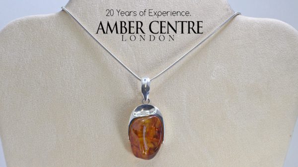 German Handmade Baltic Amber Pendant 925 Silver-PE0043 RRP£175!!!FREE CHAIN!