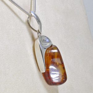 German Handmade Baltic Amber Pendant 925 Silver-PE0043 RRP£175!!!FREE CHAIN!