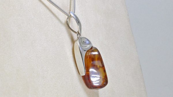 German Handmade Baltic Amber Pendant 925 Silver-PE0043 RRP£175!!!FREE CHAIN!