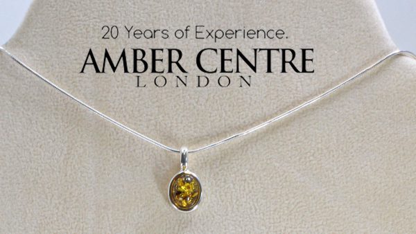 Baltic German Green Amber Pendant in 925 Silver PE0055 RRP£35!!!+ Free Chain!