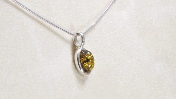 Baltic German Green Amber Pendant in 925 Silver PE0055 RRP£35!!!+ Free Chain!