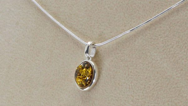 Baltic German Green Amber Pendant in 925 Silver PE0055 RRP£35!!!+ Free Chain!