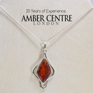 Handmade German Baltic Amber Pendant in 925 Silver PE0056 RRP£90!!+FreeSilverChain!