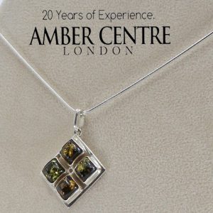 Green German Baltic Amber Pendant 925 Silver -PE0058 RRP£85!! Free Silver Chain!