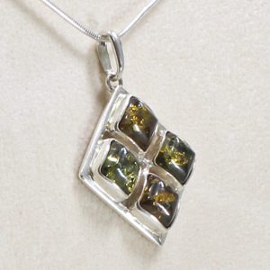 Green German Baltic Amber Pendant 925 Silver -PE0058 RRP£85!! Free Silver Chain!