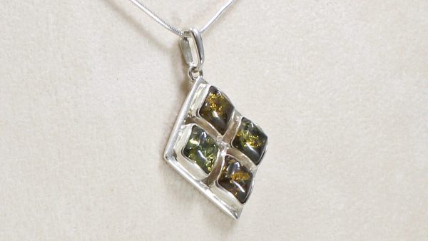 Green German Baltic Amber Pendant 925 Silver -PE0058 RRP£85!! Free Silver Chain!