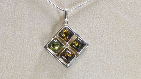 Green German Baltic Amber Pendant 925 Silver -PE0058 RRP£85!! Free Silver Chain!