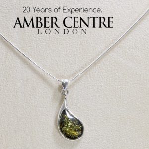 Green Baltic Elegant Amber Pendant in 925 Silver PE0062 RRP£60!!!+Free Chain!