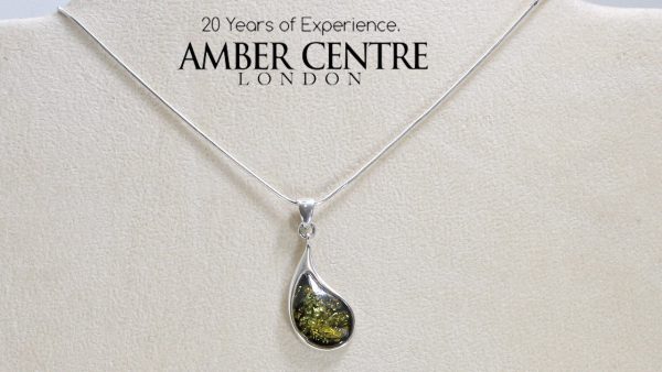 Green Baltic Elegant Amber Pendant in 925 Silver PE0062 RRP£60!!!+Free Chain!