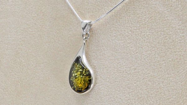 Green Baltic Elegant Amber Pendant in 925 Silver PE0062 RRP£60!!!+Free Chain!