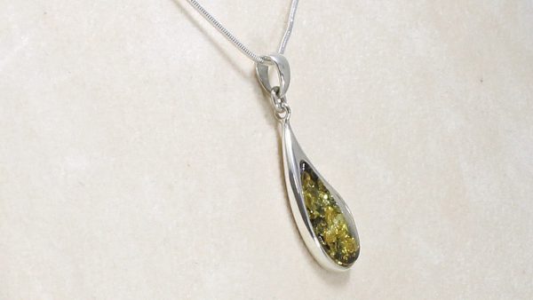 Green Baltic Elegant Amber Pendant in 925 Silver PE0062 RRP£60!!!+Free Chain!
