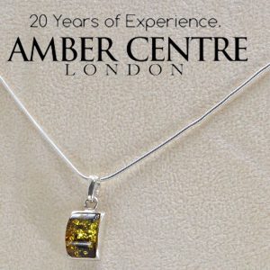 Modern Green Baltic Amber Pendant 925 Silver-PE0065 RRP£50!!!+Free Silver Chain