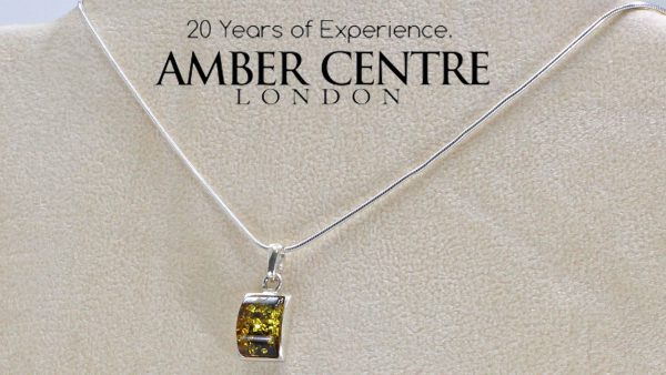 Modern Green Baltic Amber Pendant 925 Silver-PE0065 RRP£50!!!+Free Silver Chain