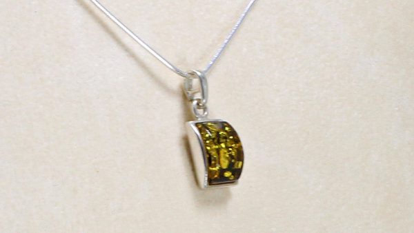 Modern Green Baltic Amber Pendant 925 Silver-PE0065 RRP£50!!!+Free Silver Chain