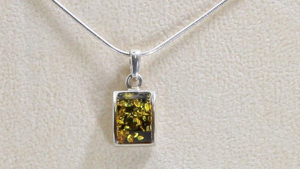 Modern Green Baltic Amber Pendant 925 Silver-PE0065 RRP£50!!!+Free Silver Chain