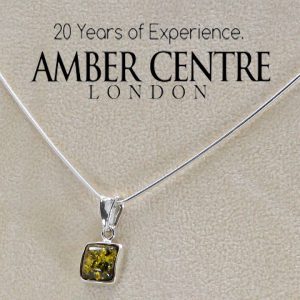 German Green Baltic Amber Pendant in 925 Silver-PE0068 RRP£35!!!+Free Chain!!!