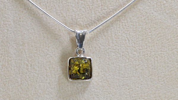 German Green Baltic Amber Pendant in 925 Silver-PE0068 RRP£35!!!+Free Chain!!!