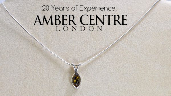 German Green Baltic Amber Pendant 925 Silver-PE0069 RRP£35!!!+Free Silver Chain!!!