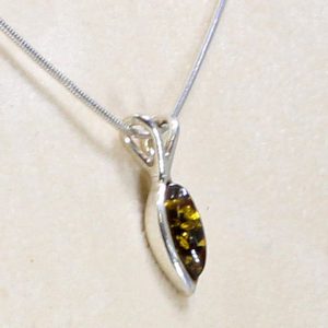 German Green Baltic Amber Pendant 925 Silver-PE0069 RRP£35!!!+Free Silver Chain!!!