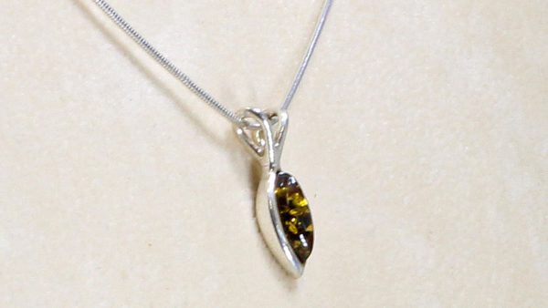 German Green Baltic Amber Pendant 925 Silver-PE0069 RRP£35!!!+Free Silver Chain!!!