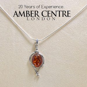 Handmade German Baltic Amber Pendant in 925 Silver-PE0076 RRP£50!!!+Free Silver Chain